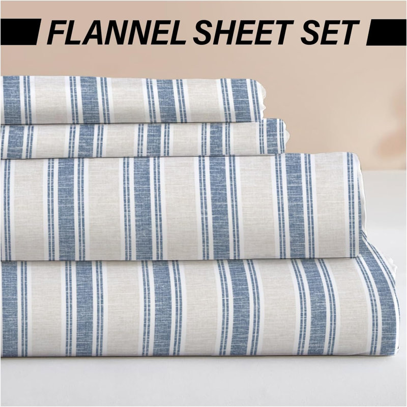 100% Cotton Standard Sheet Set, Grey, Double (239 x 294cm), Striped