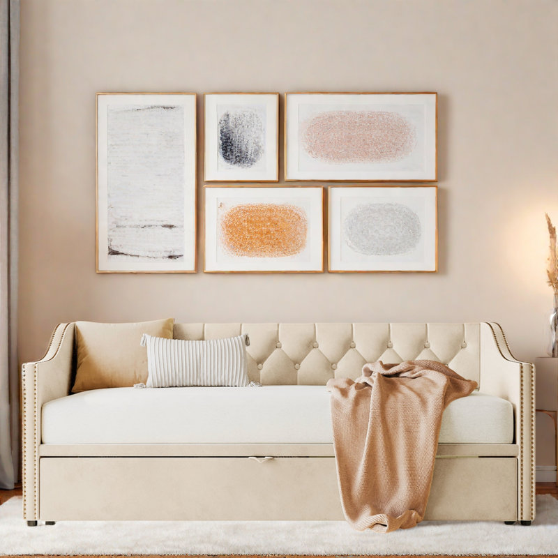 Lit de jour rembourré avec lit gigogne, Beige
