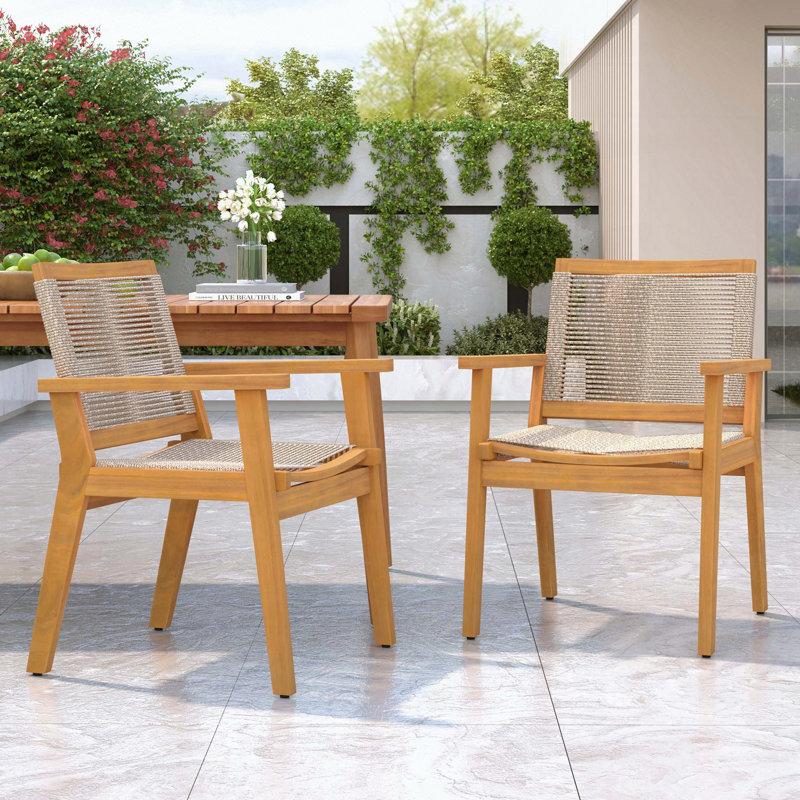 Chaises de salle à manger d'extérieur en bois d'acacia et corde en teck (ensemble de 2)