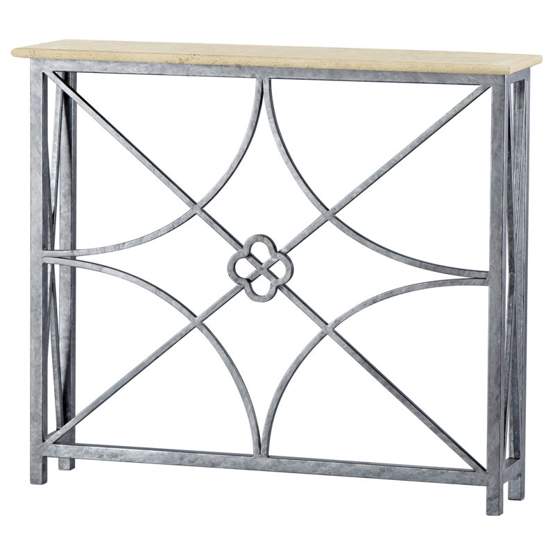37" Console Table, Lite Travertine, Royal Silver