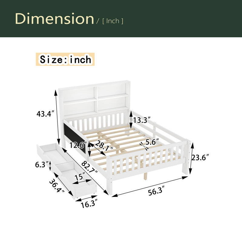 Lit plateforme en bois massif avec tiroirs et tablettes de rangement, amusant et peu encombrant, Lit double, Gris