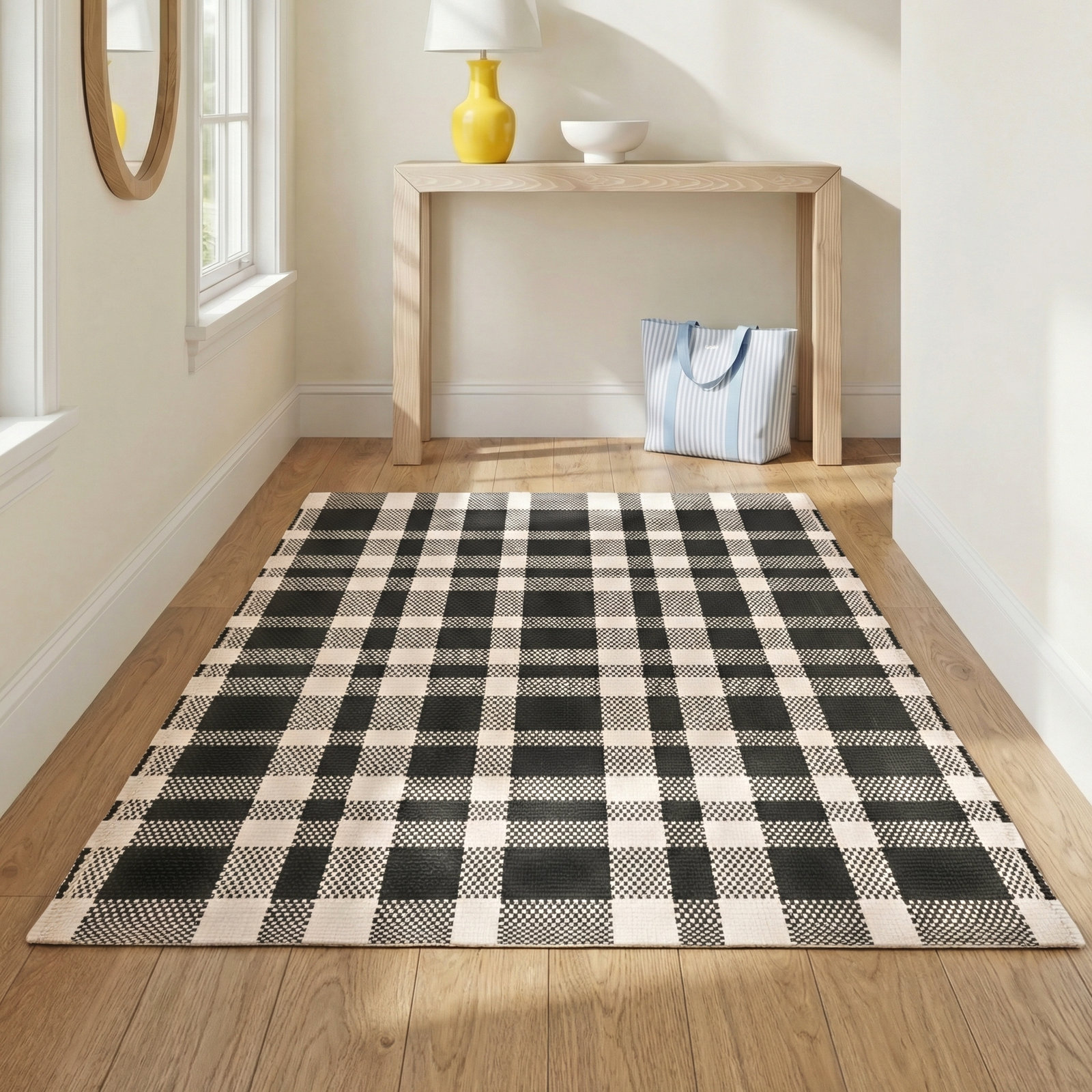 Tattersall Black Handwoven Indoor/Outdoor Rug, Rectangle 3' x 5'