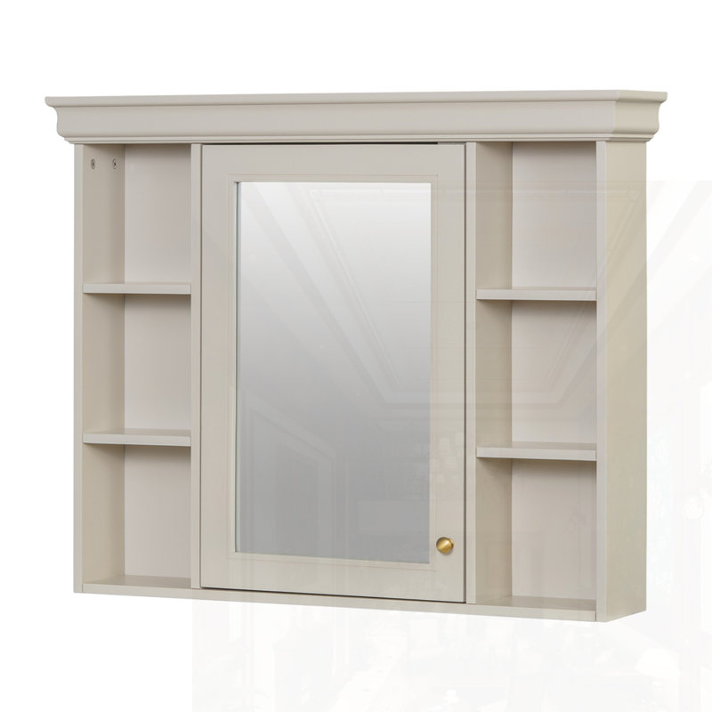 Armoire de rangement murale bleue 35 po x 28 po avec porte miroir, armoire de salle de bain moderne avec miroir, armoire à pharmacie avec 6 tablettes ouvertes