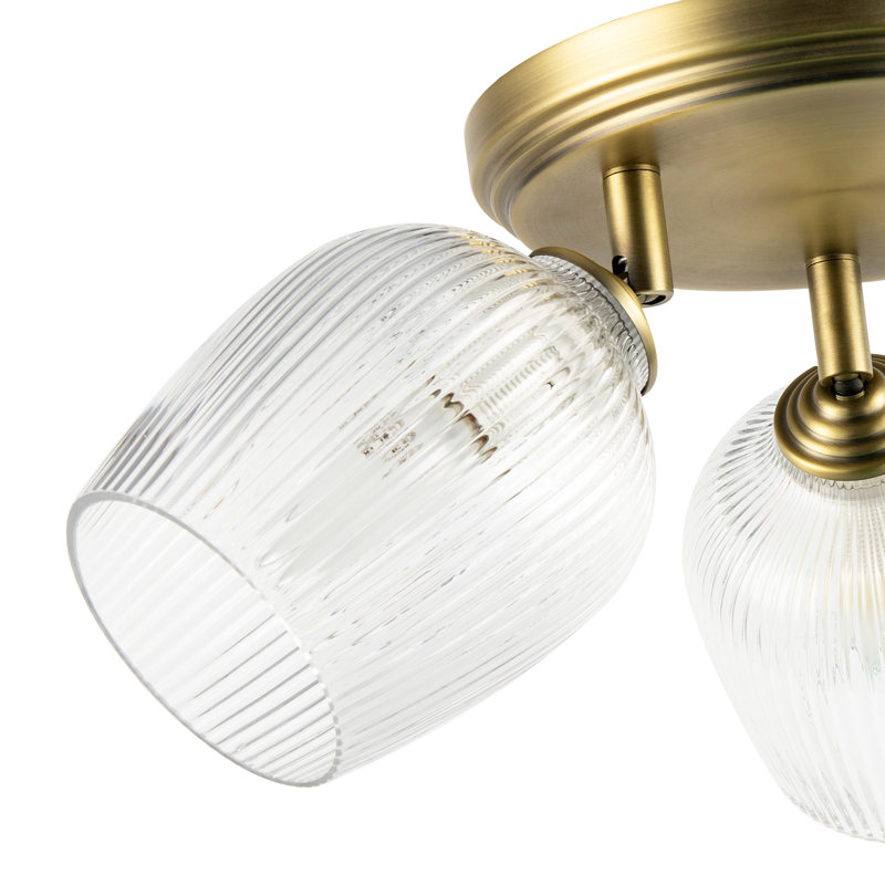 Glass Semi Flush Mount, Antique Brass