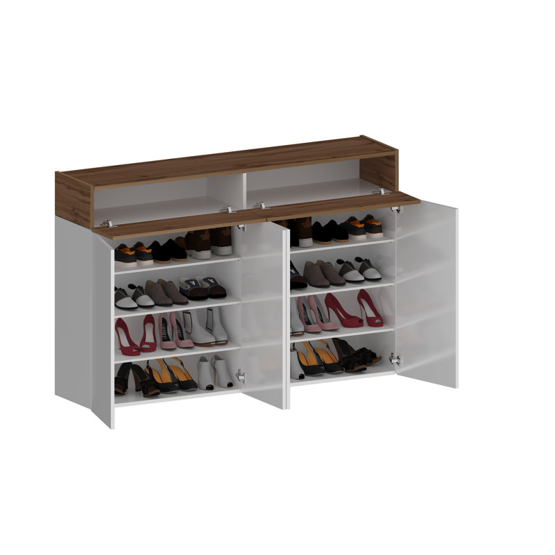 32 Pair Shoe Storage Cabinet, White/Brown Wood