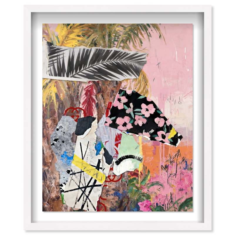 Palm Tree Pinks Framed Graphic Art, 17.5"H x 21.5"W, White Shadowbox