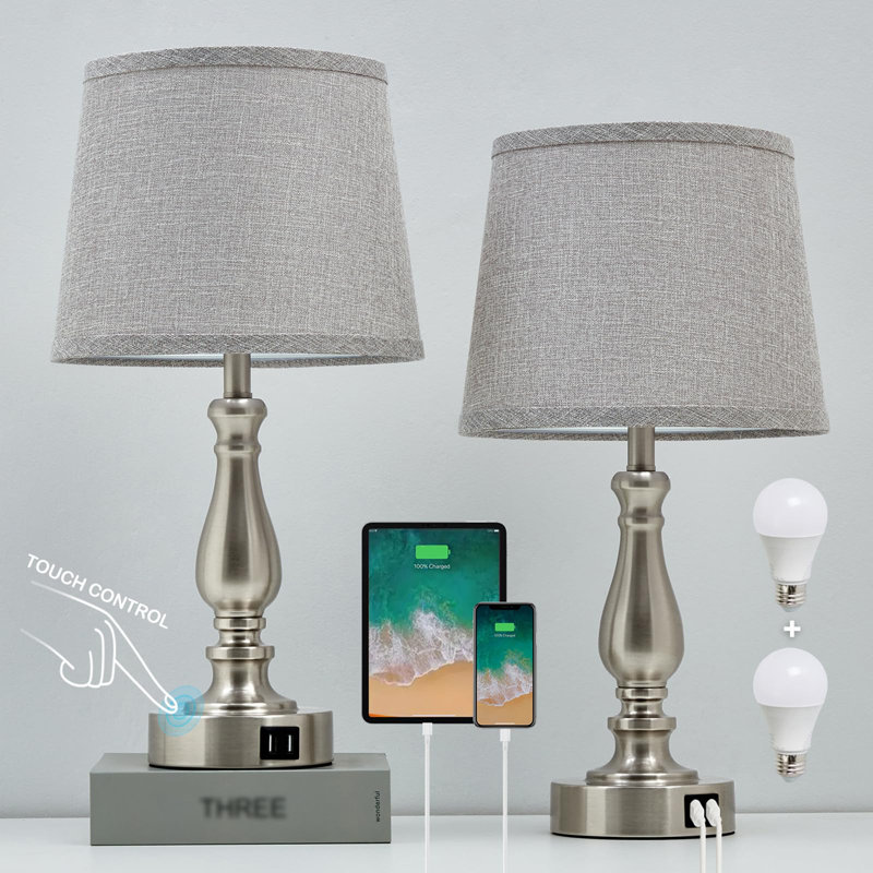 Lampe de table USB en métal Jerryn, Laiton, Gris