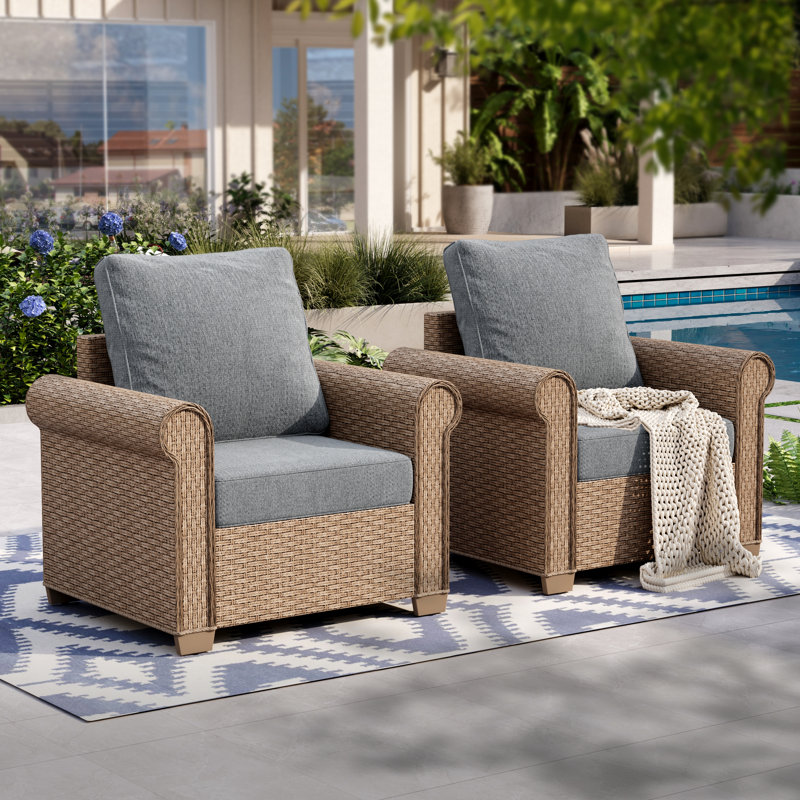 Rattan 2 - Person Seating Group with Cushions, Grey