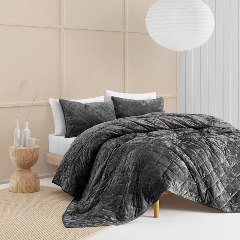 King Forest Green Velvet Diamond Quilt Set