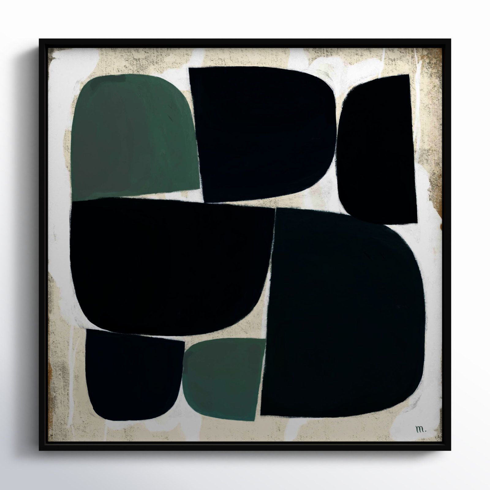 Ziti "Composizione di Forme Blue Black" Print, 16" H x 16" W x 1.25" D, Black Single Structure Framed Paper