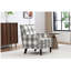 Chaise d'appoint rembourrée, fauteuil vintage avec tissu en lin gris et garniture cloutée pour le salon