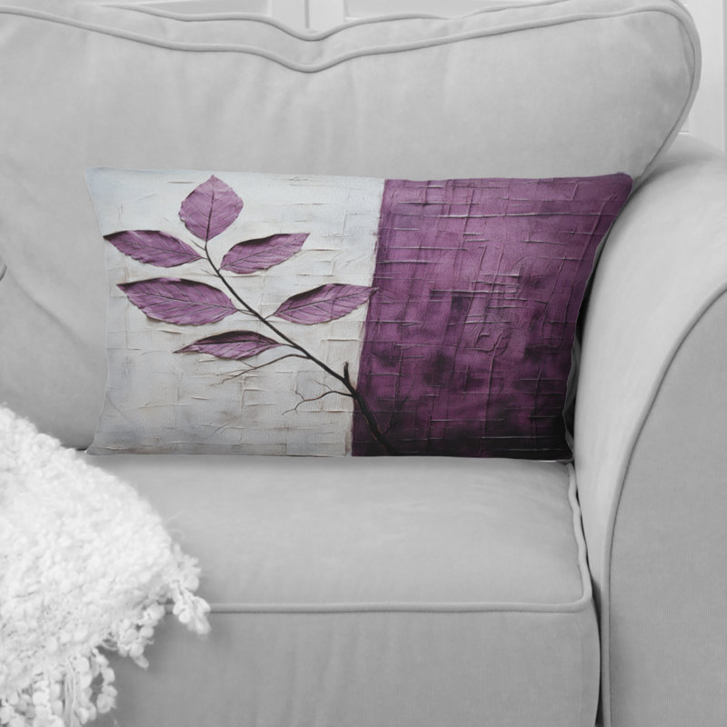Coussin décoratif à motif de feuilles mauves - prune mauve