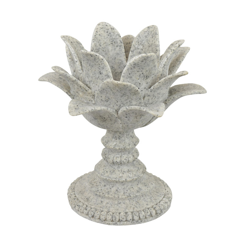 Porte-bougie de table, feuille de lotus sculpturale, gris moucheté, 10 po