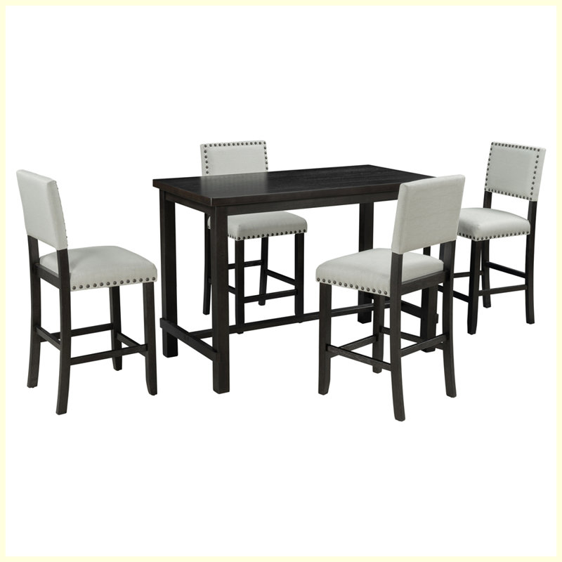 Classic 5-Piece Counter Height Dining Set with 4 Chairs, Espresso, Espresso/White