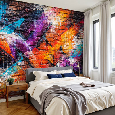Peel and Stick Wallpaper Abstract Colorful Graffiti Wall Vibrant Paint Splashes Wall Murals 100"H x 144"W Removable PVC Wall Paper Self-Adhesive Wall Decor for Bedroom Living Room Home Office