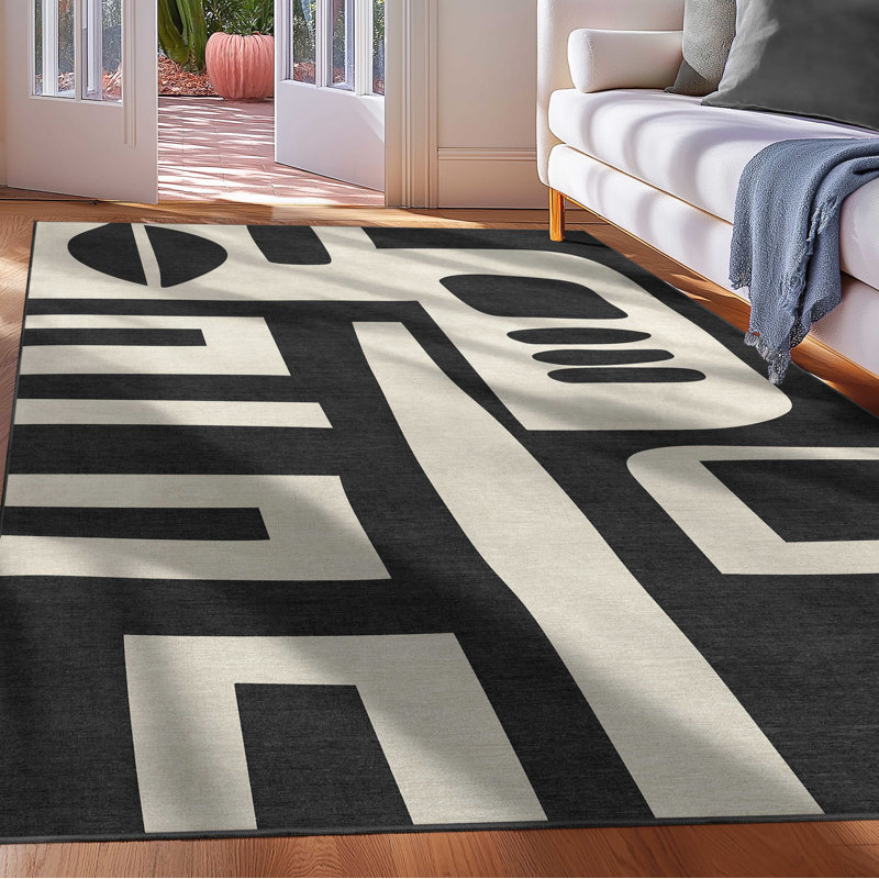 Kehr Canyon Geometric Black Flatwoven Rug – Easy Clean & Durable, Rectangle 5' x 3'3"