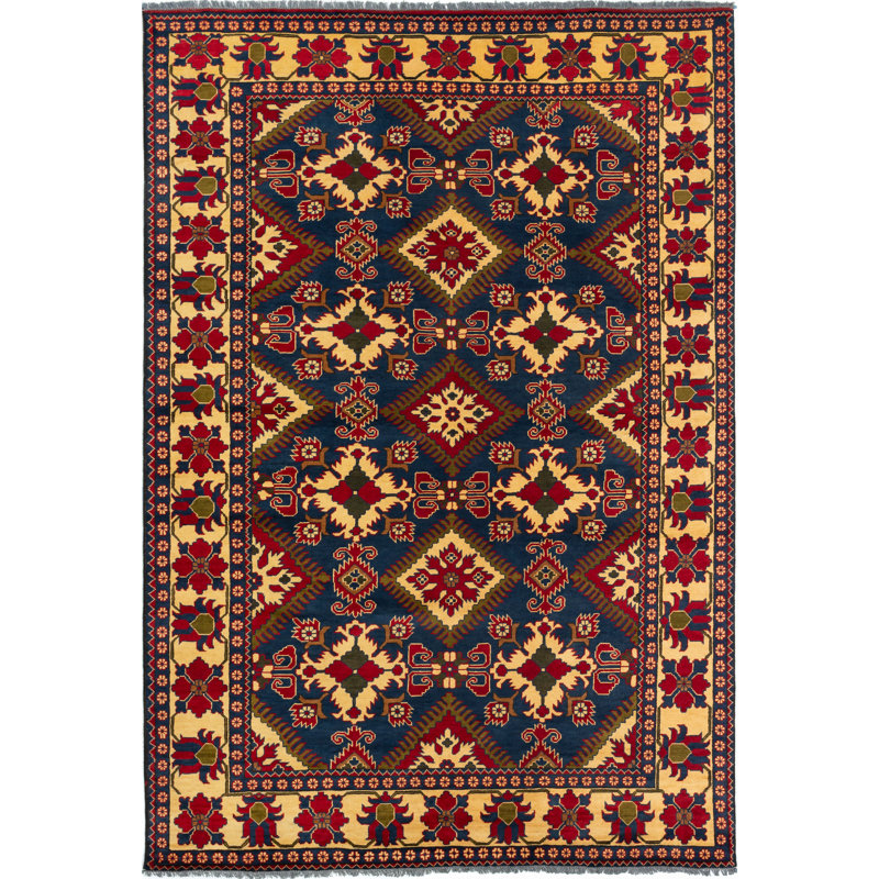 Tapis unique en laine noué à la main népalais rouge / beige / vert années 2010 de 6 pi 7 po x 9 pi 9 po Elford