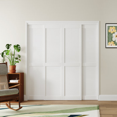 Portes CHIC MODE, 244 cm x 203 cm, panneau de persiennes blanches, porte de placard coulissante en MDF massif avec quincaillerie