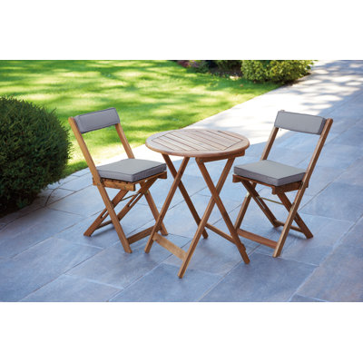 Seoul 2-Person Acacia Wood Patio Dining Set with Round Table, Cushions Included