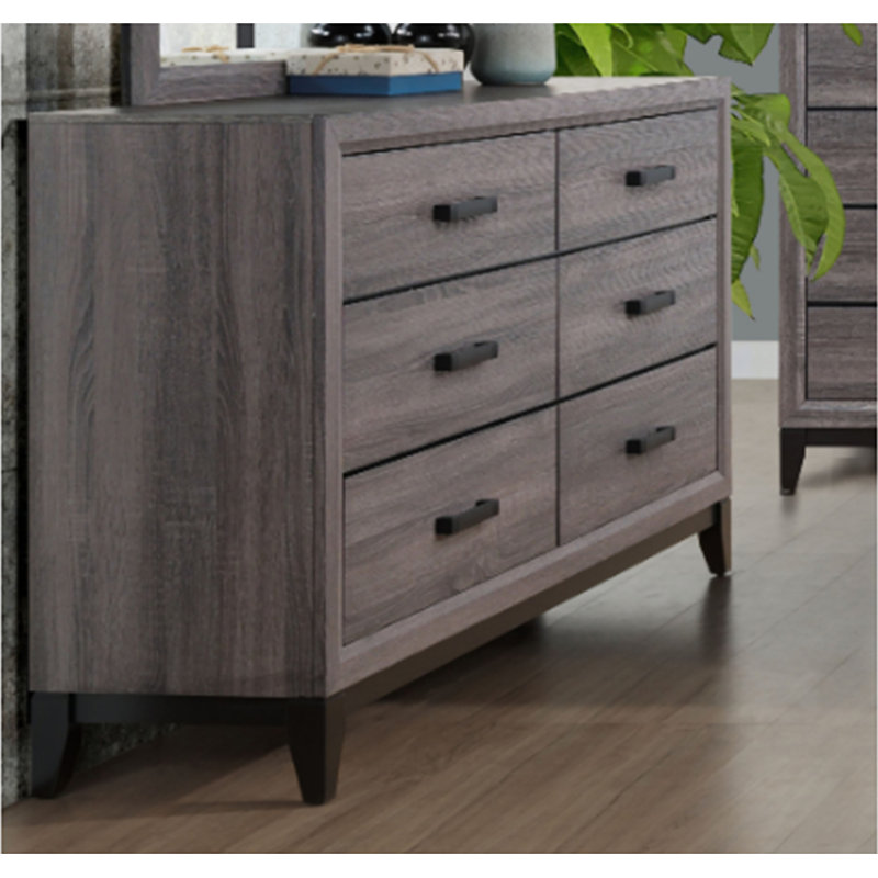 Keaunte 16.38'' W 6 - Drawer Dresser, Black/Gray