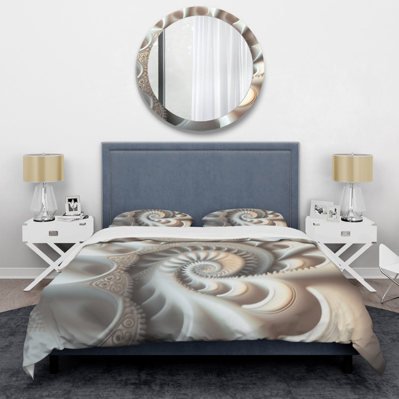 Ensemble de housse de couette en microfibre / polyester White Fractal Spiraling II