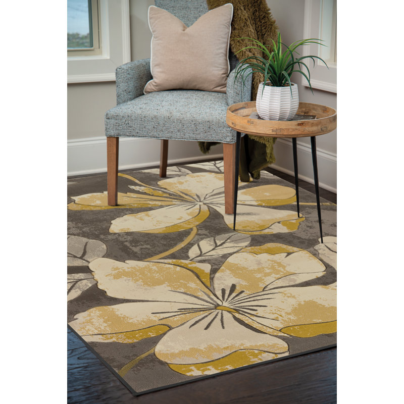 Tapis jaune beige/brun/moutarde Carletta, Tapis de couloir 2 pi 7 po x 7 pi 2 po