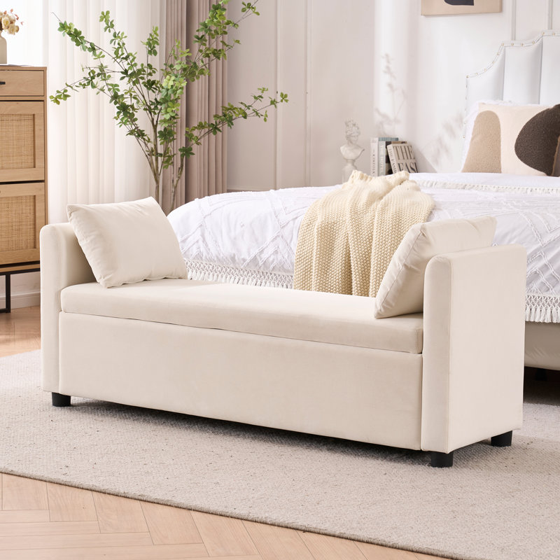 Shaneta 55" Upholstered Storage Ottoman Bench for King Size Bed, Ivory