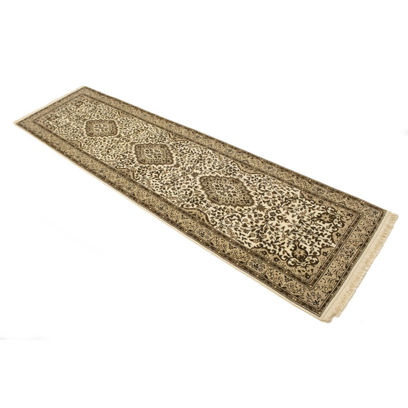 Tapis de couloir oriental crème 3 x 10 Indo Kerman