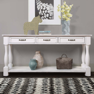 Console de 63 po de long en bois avec 3 tiroirs et 1 tablette inférieure pour l'organisation du vestibule et du couloir