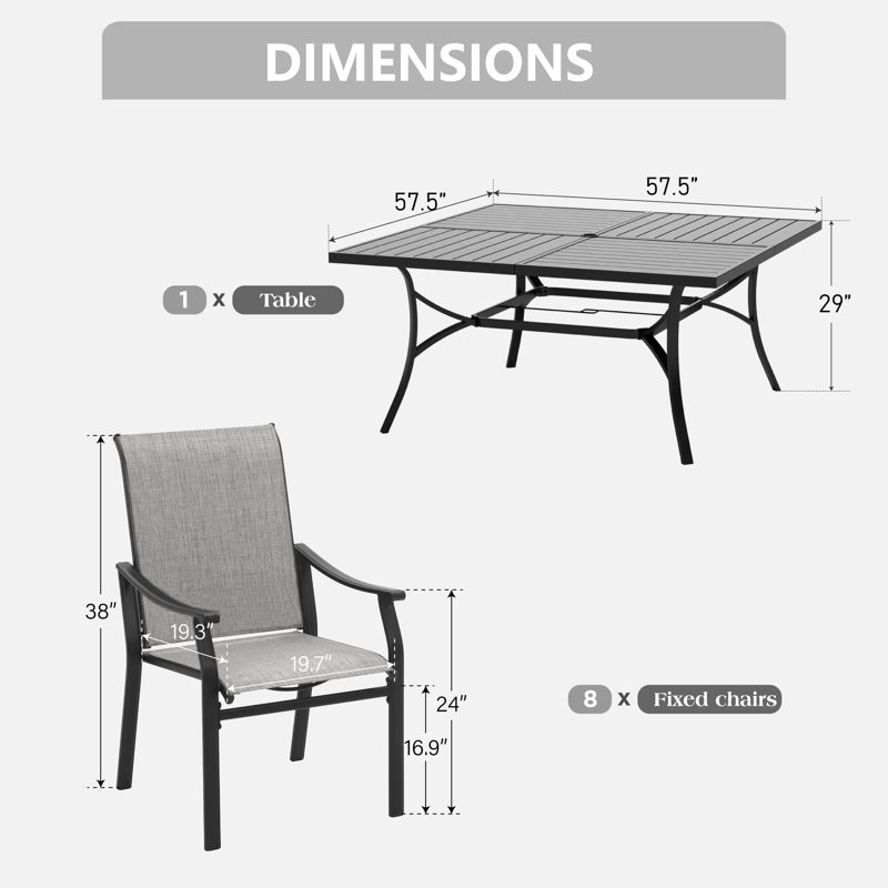 Basima 8 - Person Patio Dining Set Umbrella Hole Included Rectangular Table