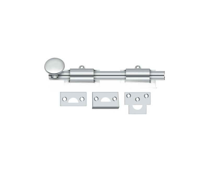 Boulon de surface 8 po Deltana 8SB26; robuste; finition chrome brillant, Chrome poli, H 1,25 po x l 8 po x P 1 po