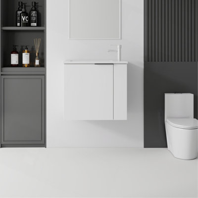 Ensemble de vanité suspendue de 56 cm (22 po), armoire murale en contreplaqué massif avec lavabo en céramique et portes à fermeture en douceur pour petites salles de bain