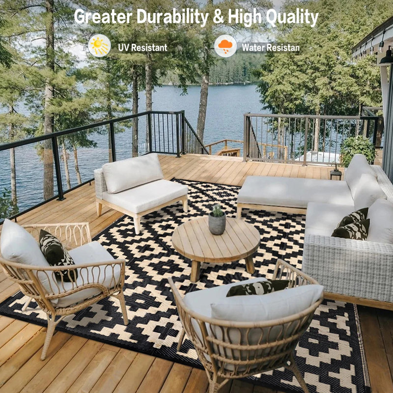 Modern Geometric Design Reversible Outdoor Rug, Rectangle 8' x 10'