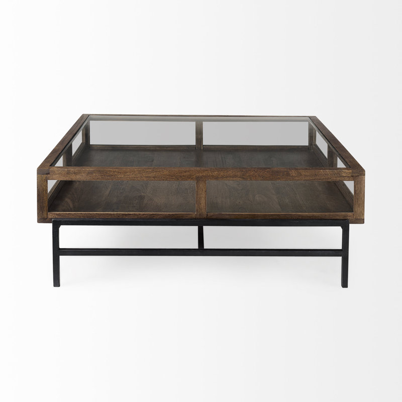 Warner Coffee Table with Storage, 15" x 43.5" x 42", Medium Brown, Black