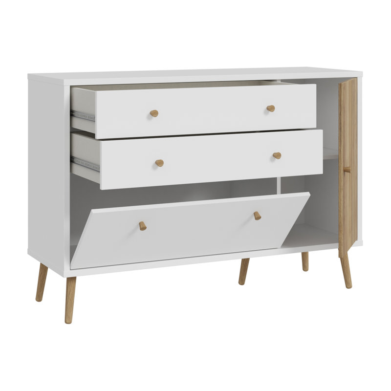 HARLLSON 124.5cm W Chest of Drawers, White/Light Oak