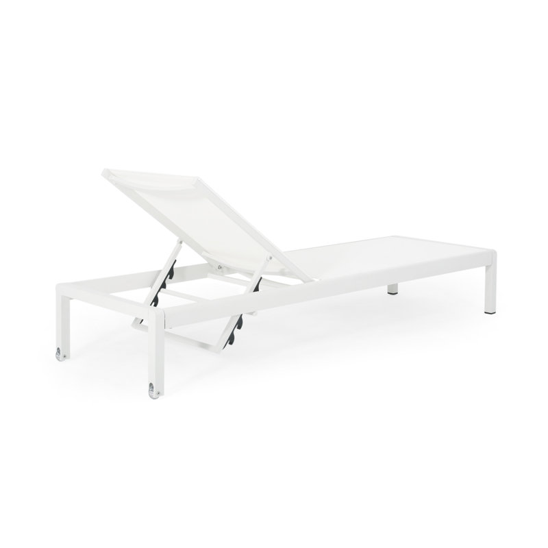 Chaise longue polyvalente en maille respirante avec roulettes en aluminium et portatives - Siège réglable blanc rouille - Structure