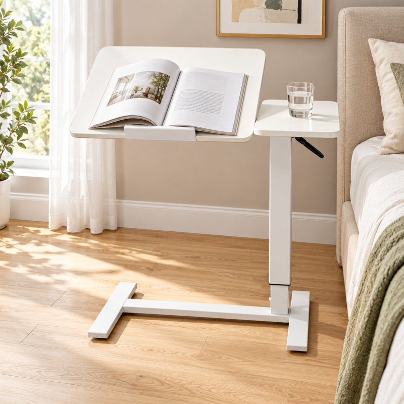 Table de lit réglable en hauteur de 31,5 pouces avec plateau inclinable et roulettes dissimulées