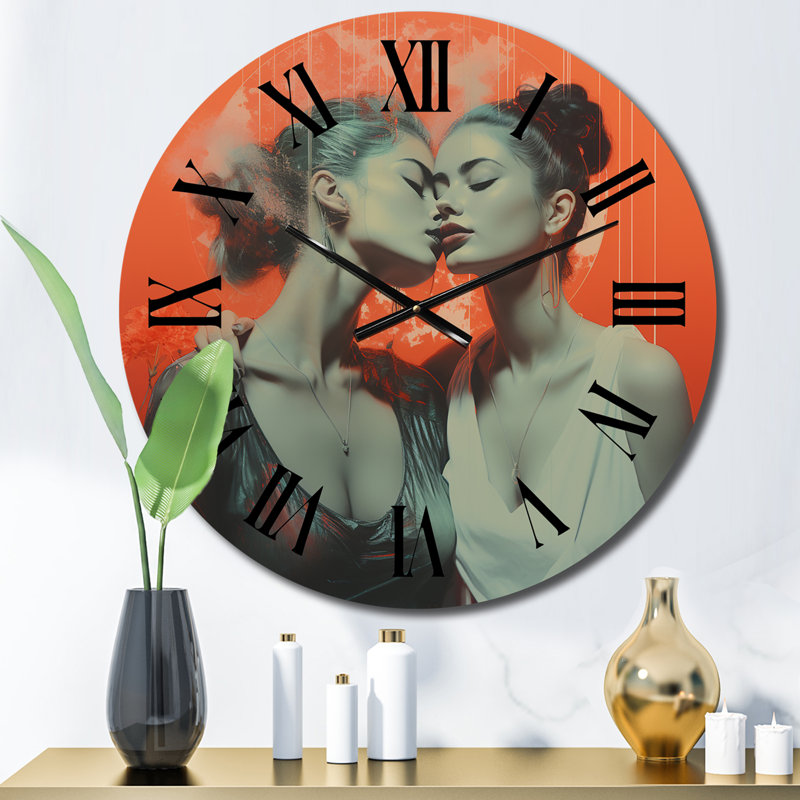 Vintage Love Woman Kissing I - Couple Wall Clock, Medium