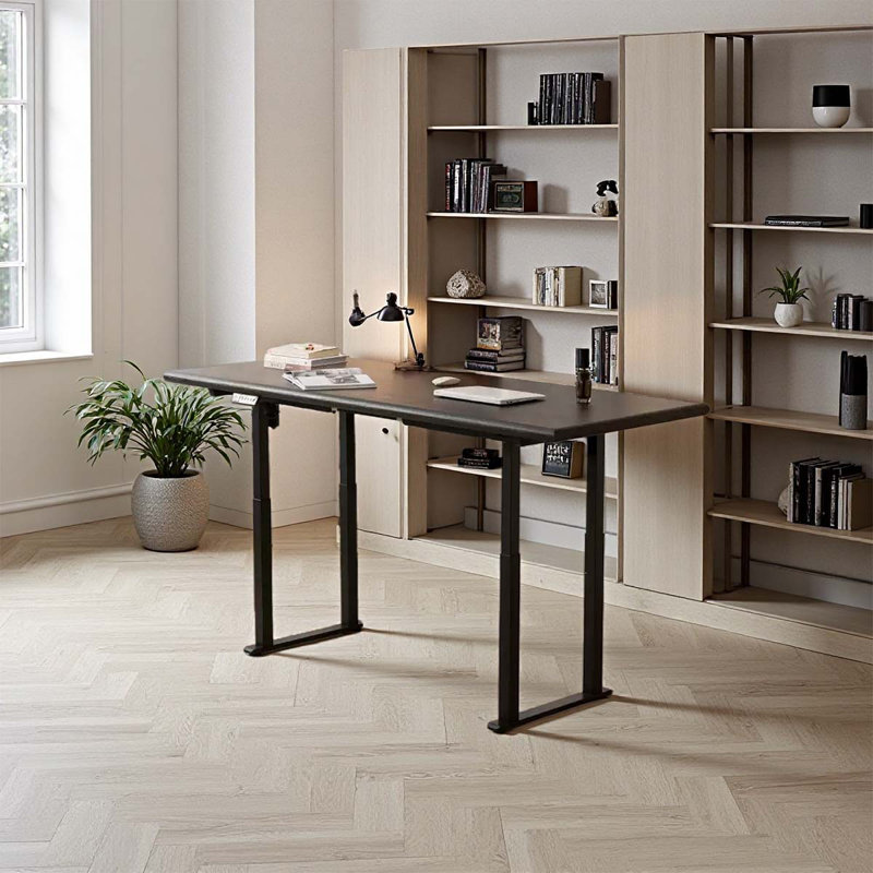 Table réglable en hauteur en bois massif noir, H 29,53 po x l 62,99 po x P 27,56 po