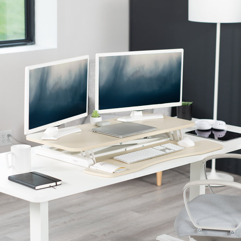 Steel Standing Desk Converter, Light Wood/White, 36"