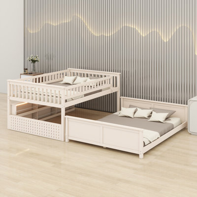 Lit superposé de style loft avec rangement intégré, lumières réglables et panneau perforé