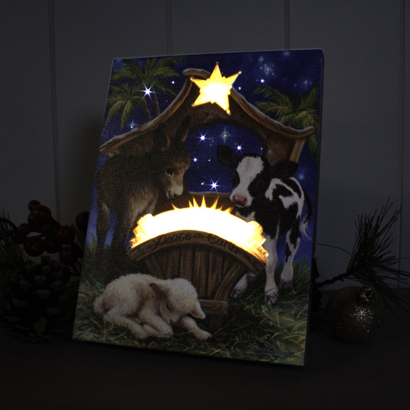 «Born in a Manger» 8 x 6 mini fond de chevalet éclairé