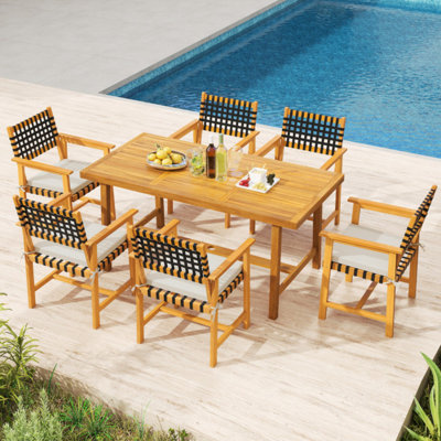 Ensemble de 2 chaises de salle à manger d'extérieur en bois d'acacia, d'une capacité de 400 lb chacune, avec coussins