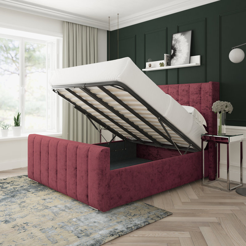 Willow Crushed Velvet Upholstered Ottoman Bed Frame, Aubergine, Super King (6')