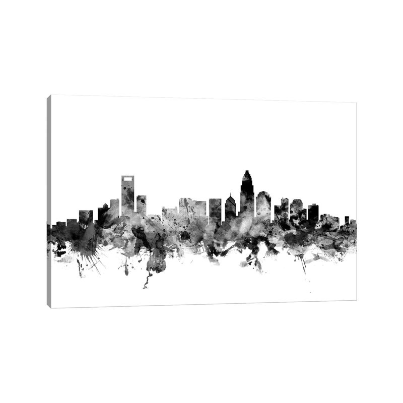 Charlotte, North Carolina In Black & White by Michael Tompsett - 1 Piece Wrapped Canvas Wall Art, 30.48 cm H x 45.72 cm W