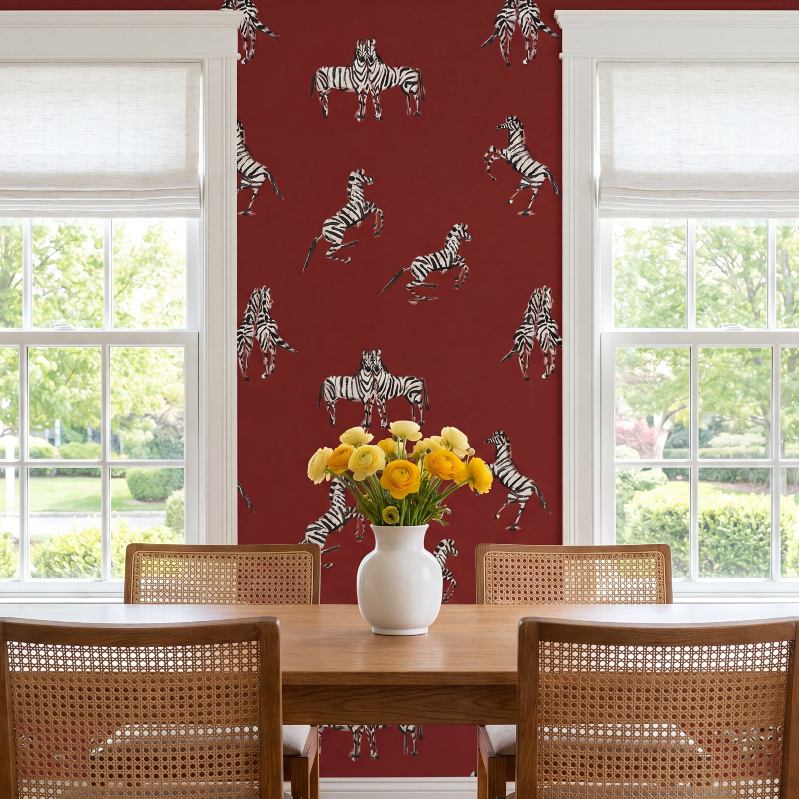 Zebras In Love Self-Adhesive Wallpaper Roll, Red