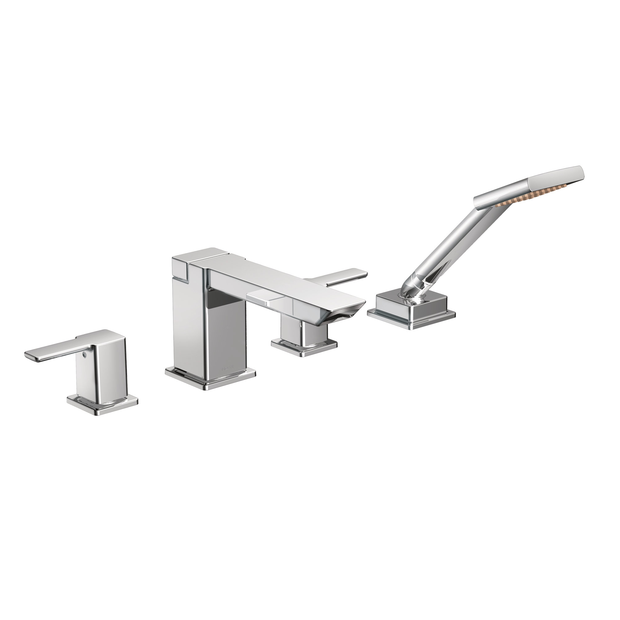 90 Degree Double Handle Deck Mounted Roman Tub Faucet Trim with Handshower, Chrome
