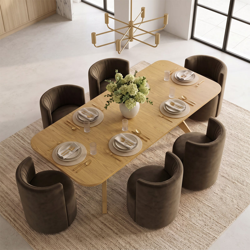 Ensemble de table de salle à manger extensible en placage de bois de 78" à 96" avec 6 chaises en velours et roulettes dissimulées