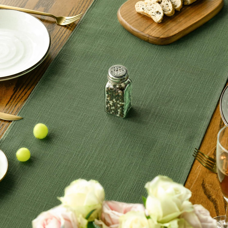 Dark Green Boho Rustic Farmhouse Tassel Table Runner, 33x183 cm Christmas Kitchen Dining Table Decoration Wedding Holiday Party Decor