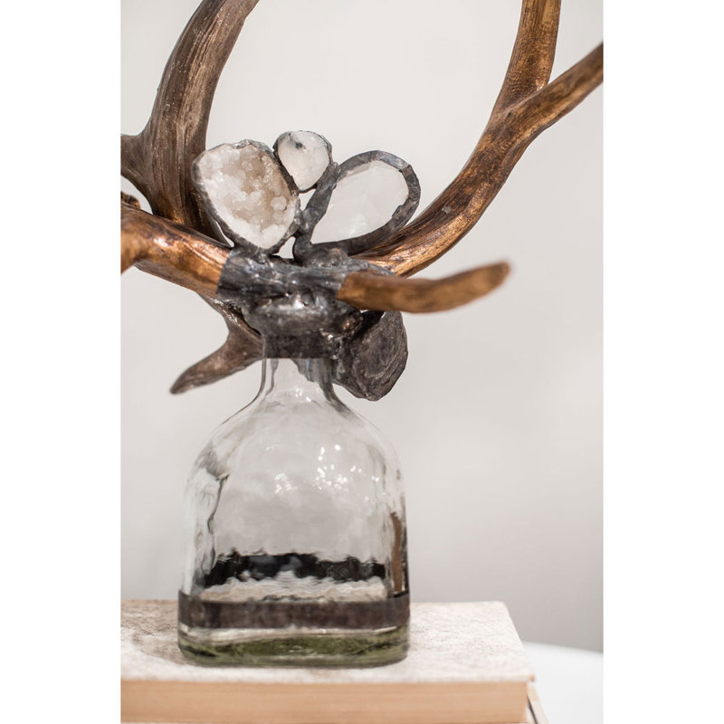 Criss Cross Handmade Glass Decorative Bottles, Antiqued Gold
